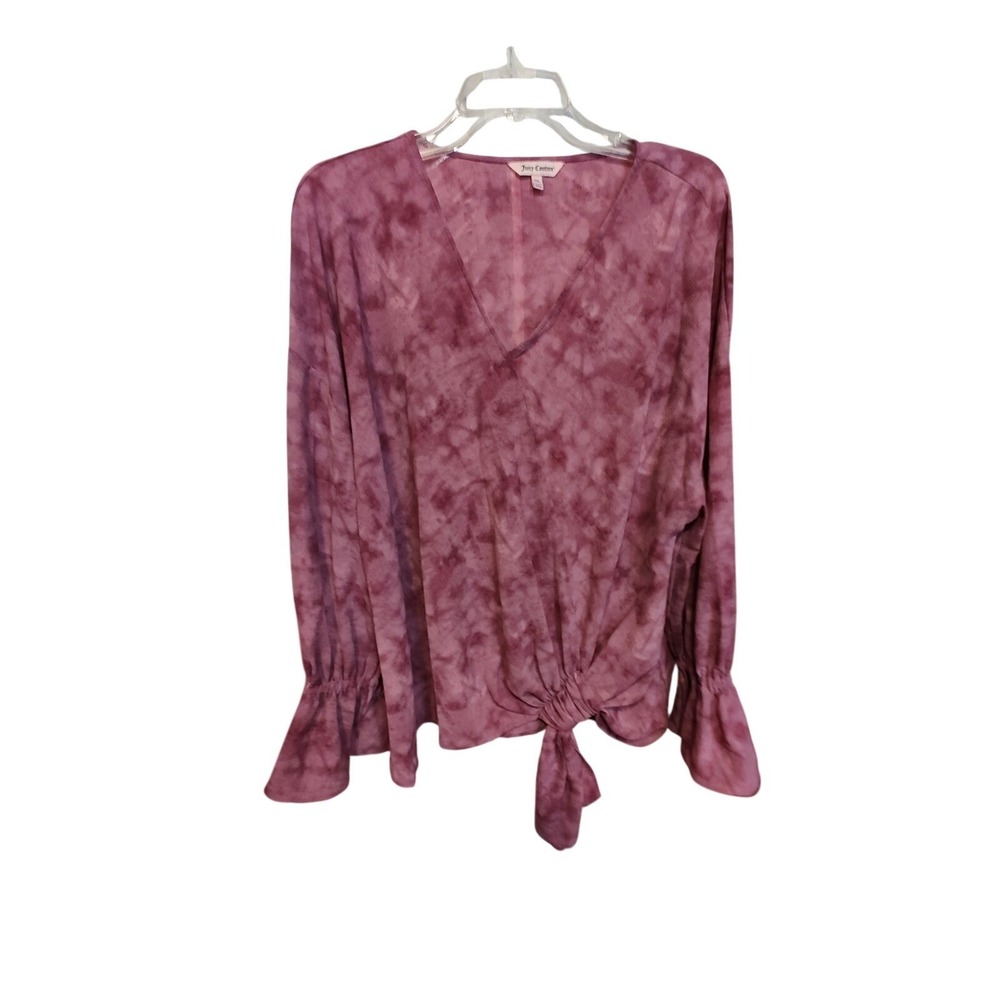 Womens Juicy Couture‎ Tie Dye Front Tie Bell Sleeve Top XXL Mauve Excellent